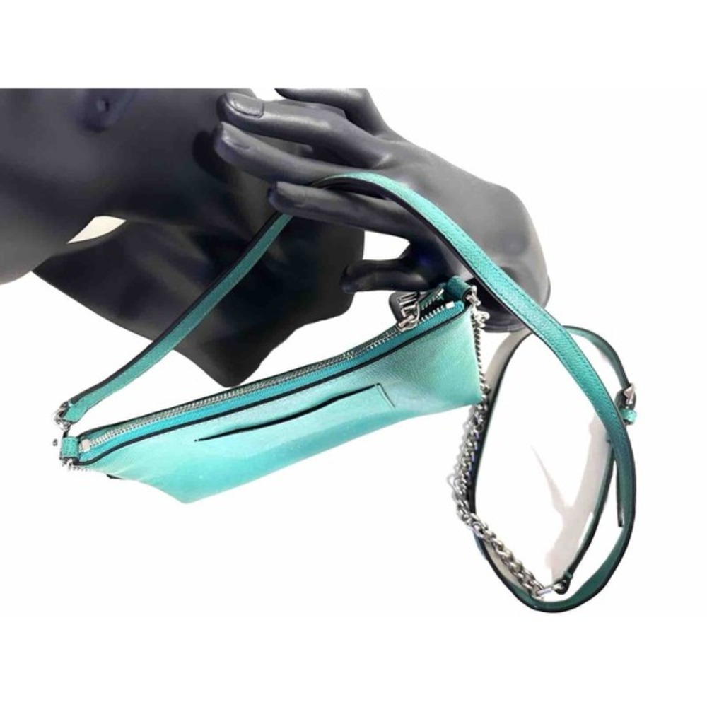 Coach Crossbody Bag Teal‎ Green Crossgrain Leather Silver Chain Strap  Y2K 40-14 - Picture 8 of 11